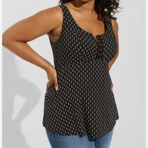 Torrid Slub Hook Eye Front Tank Black Print Top Rayon Size 3X